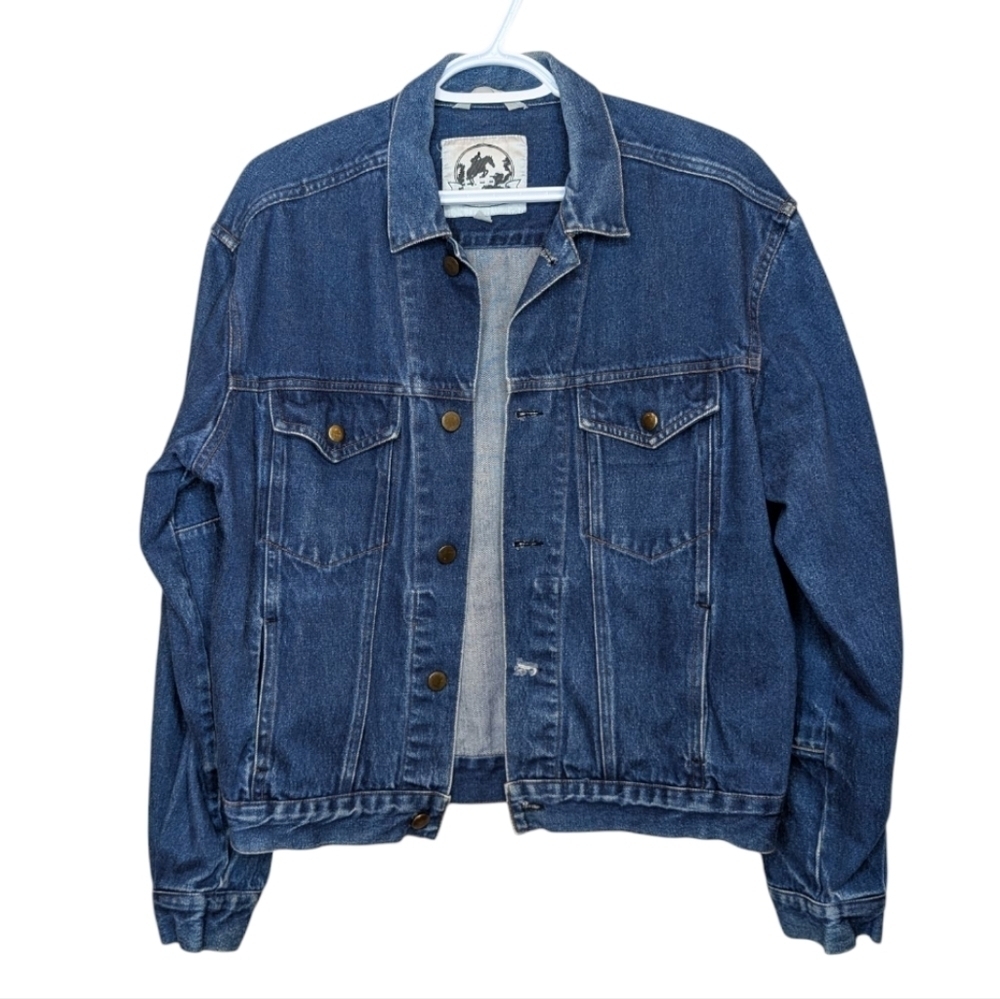Vintage Saddlery Western Short Denim Button Down Jean Jacket Mens Small